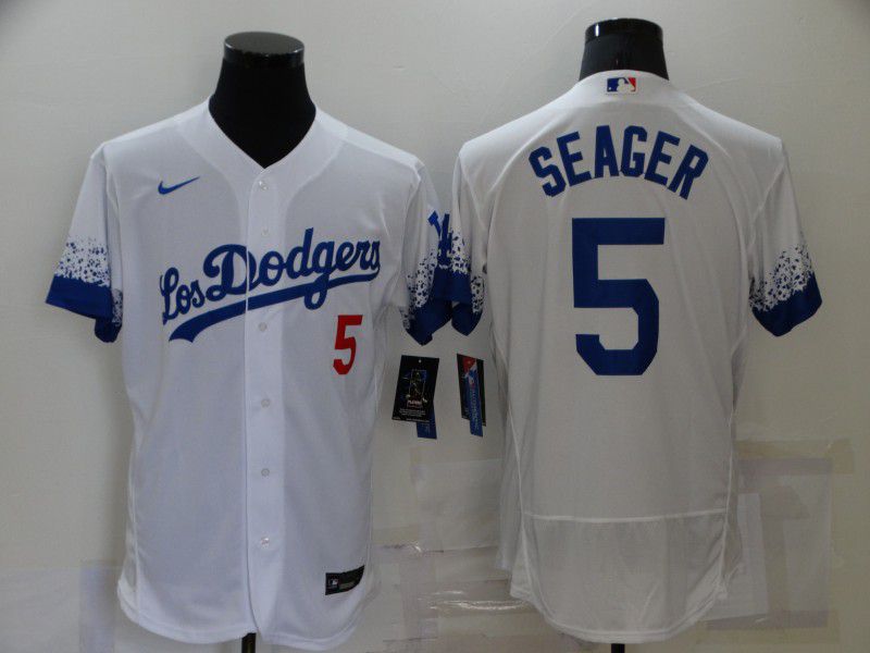 Cheap Men Los Angeles Dodgers 5 Seager White City Edition Elite Nike 2021 MLB Jersey